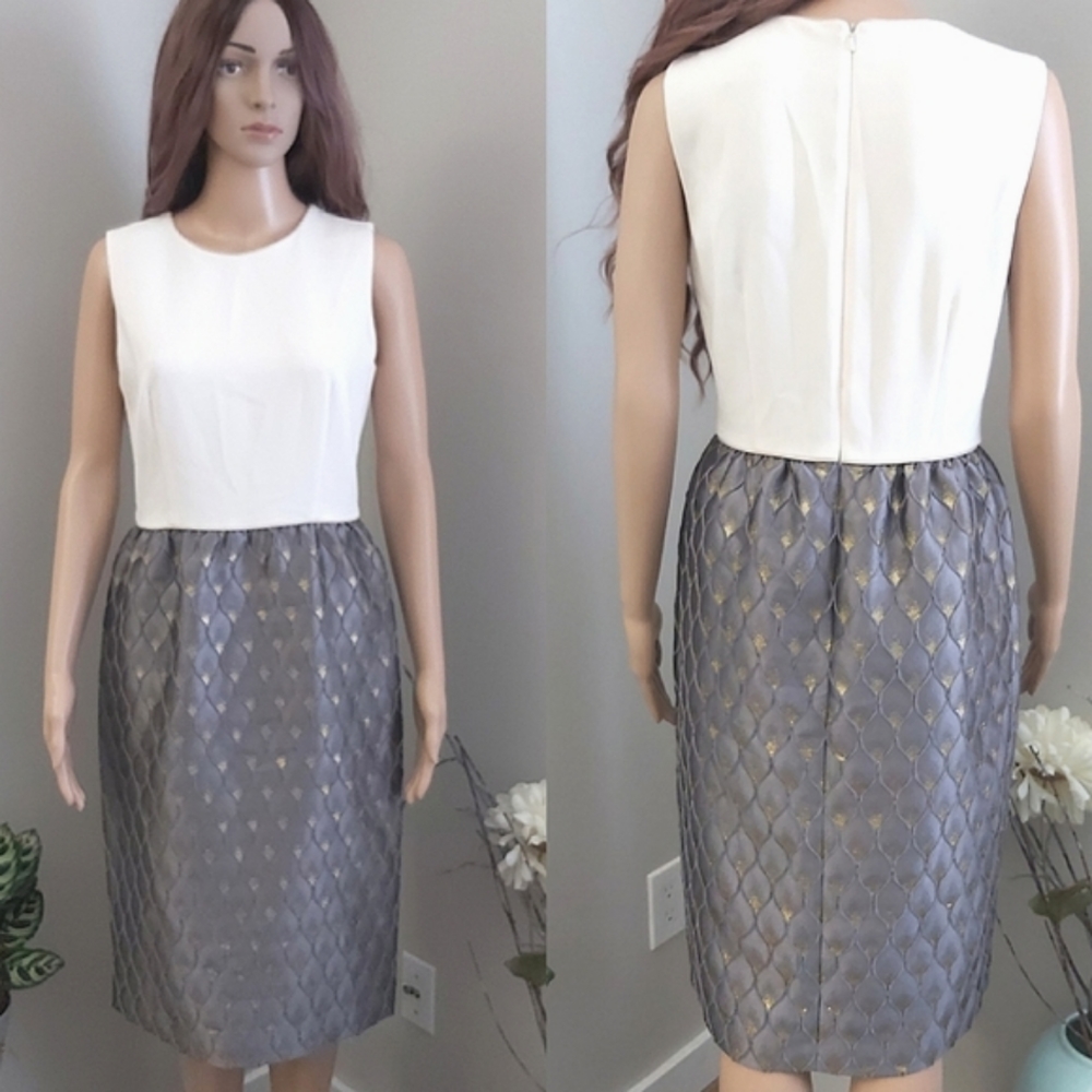 MaxMara Pianoforte midi sheath summer dress silver gold metallic sleeveless